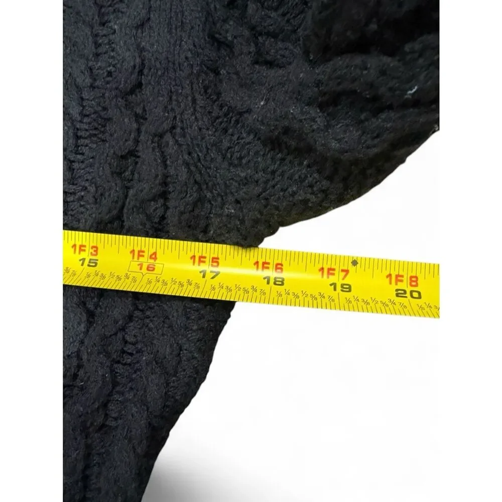 J. Crew Black Cable-Knit Ruffle Neck Button Up Cardigan Sweater Size S